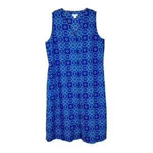 Liz Claiborne Button Front Maxi Sheath Dress Size XL Blue Teal Linen Blend